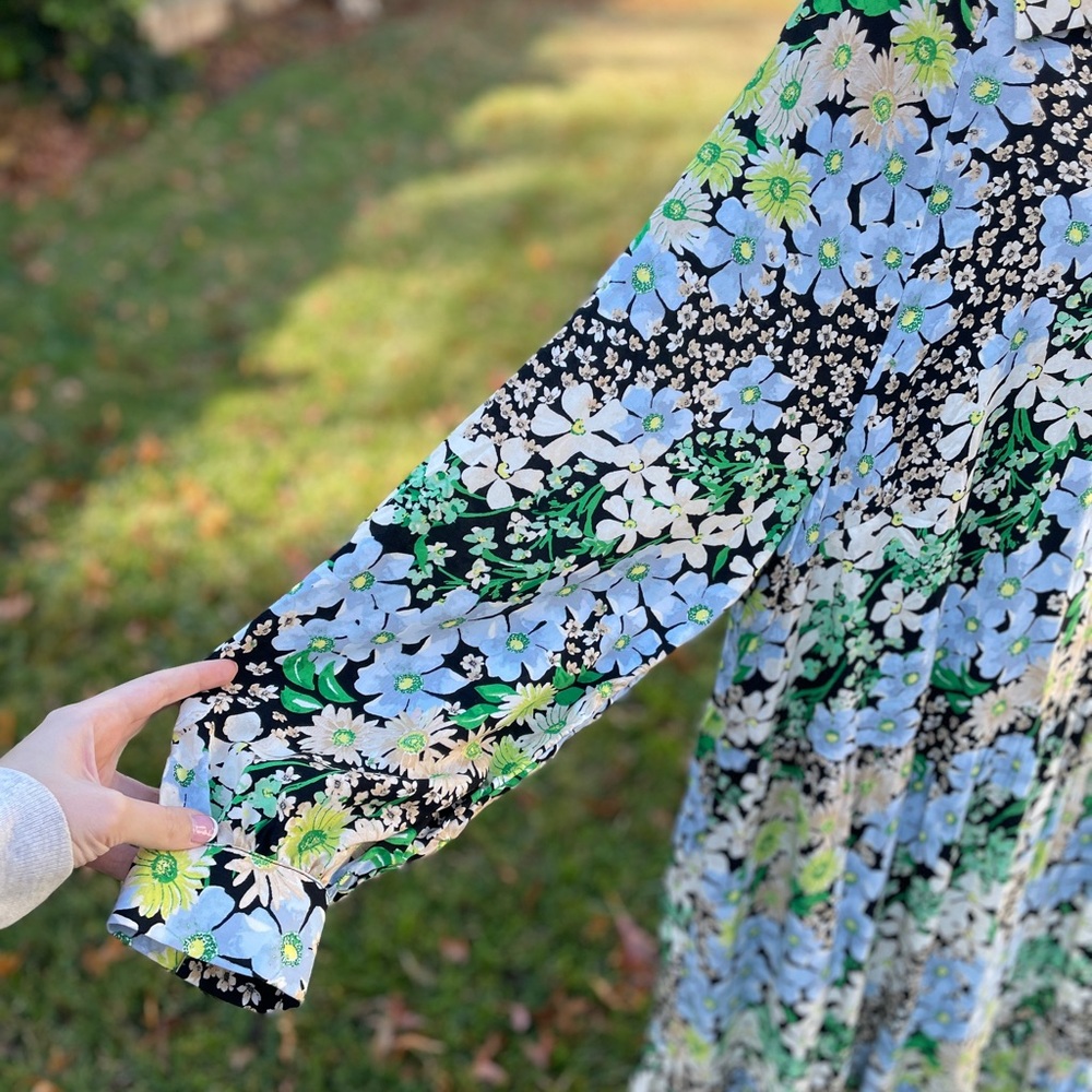 H&M Floral Tiered Long Maxi Dress Size XL Shift Collared Cottagecore Prairie‎ - Picture 6 of 11